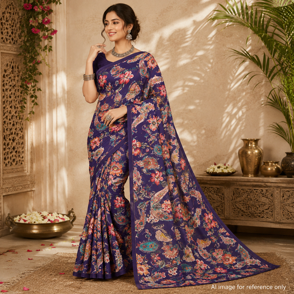 Paisley print in Purple on Pure Natural Crepe OM SS 34 C3