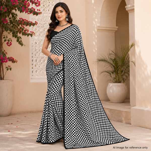Black & White Check Boxes 1 inch Print on Pure Cotton Satin Fabric (Colours Available) OM TK 196