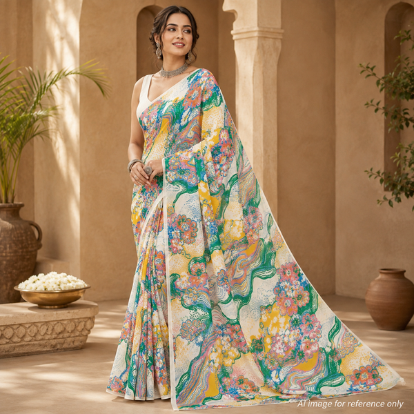 OM Fabs Unveils an Exquisite Collection of 100% Polyester and Viscose Fabrics, Crafted in India, Featuring 'Satin Georgette Abstract' and More OM SS 253 C1