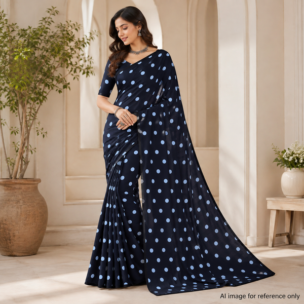 Symmetric Polka Dot Print on Dark Navy Blue Base with Light Blue Dot on Pure Cotton Poplin 1.5 Inch Polka Dot OM SS 42 C1