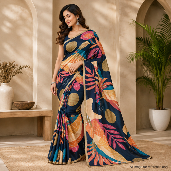 Black Leaves Print on Pure Natural Crepe OM PS 33 C1