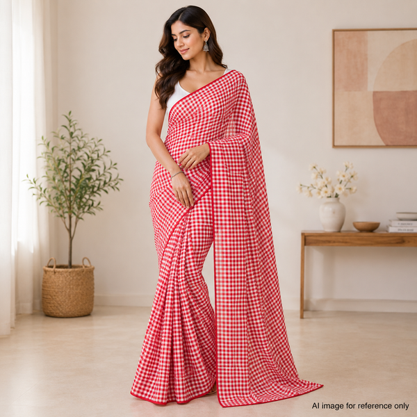 Diagonal Red Checks in Georgette OM PS 319 C1
