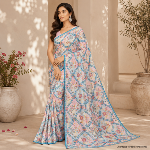 Floral Boxes Print on Satin Georgette Om Fabs ! OM SS 760 C1