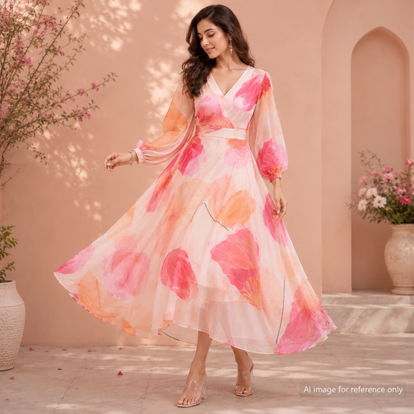 OM Fabs' Exquisite Collection of 100% Polyester Satin Georgette Fabric: Meticulously Handcrafted in India under the Illustrious OM PRINTS Brand, Elevating Your Creations with the Timeless Elegance of Satin Georgette OM SS 108 C1