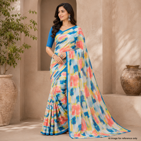 OM Fabs' Opulent Collection of 100% Polyester Satin Georgette Fabric: Crafted in India by OM PRINTS for Timeless Elegance and Creative Luxury OM PK 1321