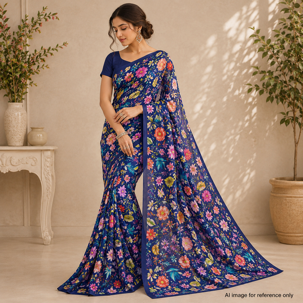 Elegance in Satin Georgette: Floral OM Fabs Collection