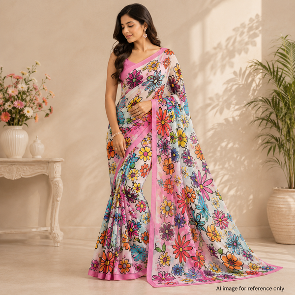 Floral Fantasy: Satin Georgette Fabrics OM SS 740 C1