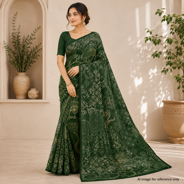 Green & Gold on Satin Georgette OM SG 119