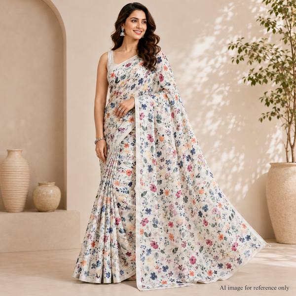 Floral Opulence: OM Fabs' 100% Polyester Satin Georgette Collection OM SS 44 C1
