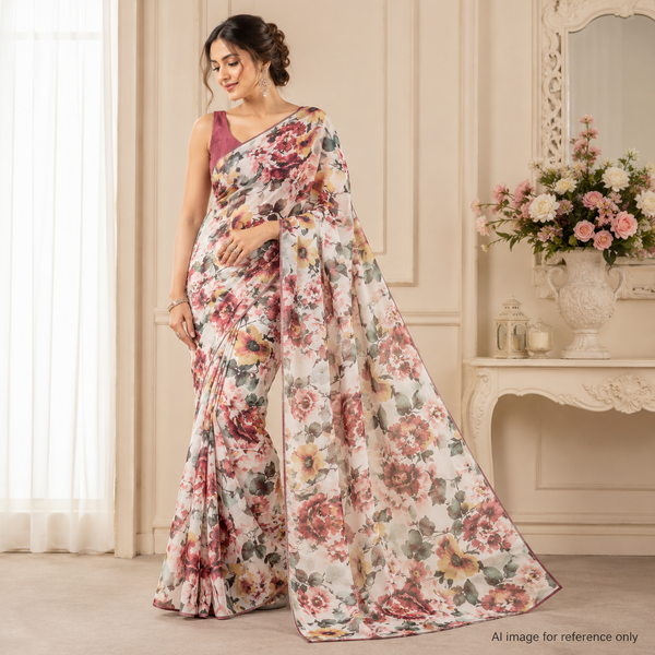 Floral Opulence: OM Fabs' 100% Polyester Satin Georgette Collection OM TK 226 C1