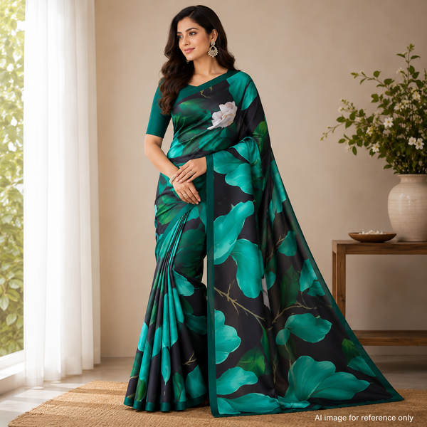 Yam Big Floral Print with Green Flower & Black Base OM PK 1295 C1