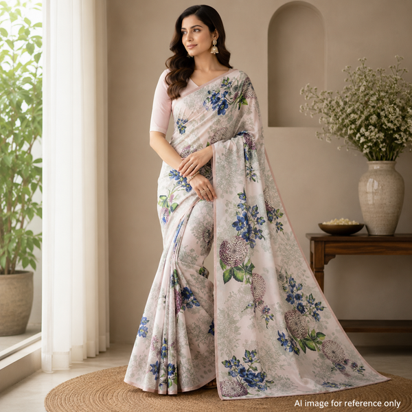 Satin Georgette Splendor: An Exquisite Floral Collection by OM PRINTS OM PK 1387 C1