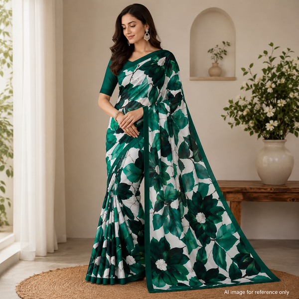 Yam Big Floral Print with Green Flower & White Base OM PK 1295 C5