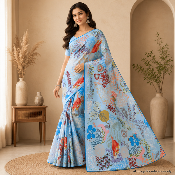 Juhi Lehenga Print in Firozi Blue Colour on Satin Georgette Fabric OM SG 154
