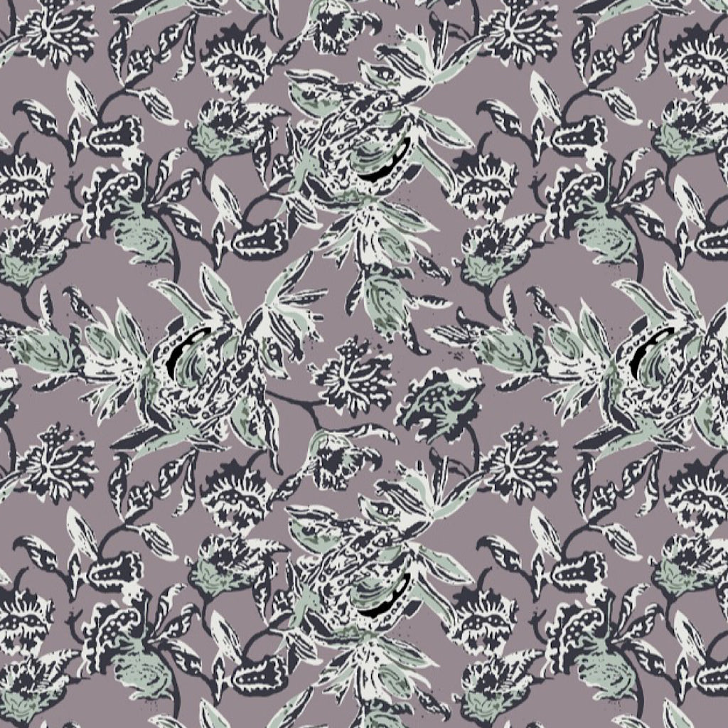 Dhruv Floral Print with Light Purple Base on Pure Cotton Poplin