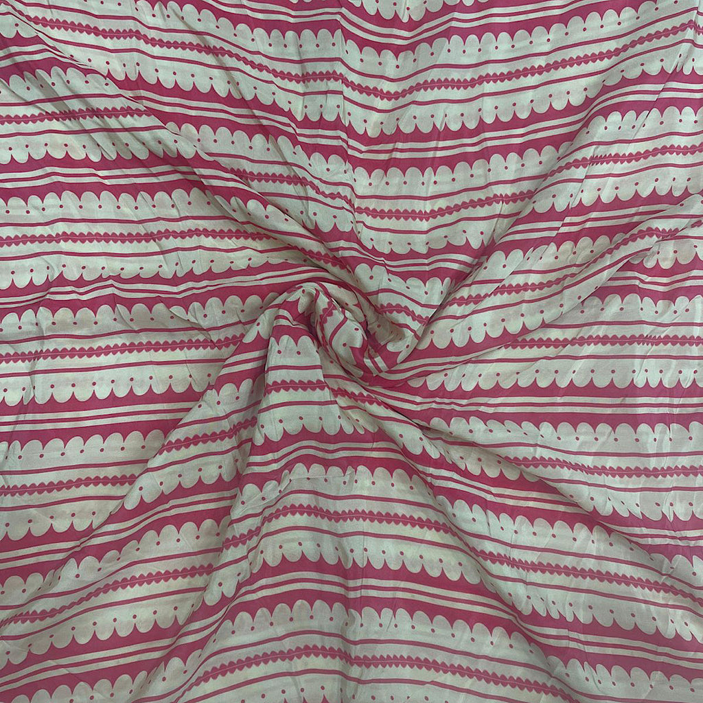 Rimple Stripe Print with Beige Base & Pink Stripes on Pure Modal Satin