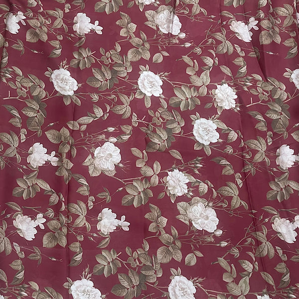 Radhika Floral Print in Maroon Color on Satin Georgette Fabric