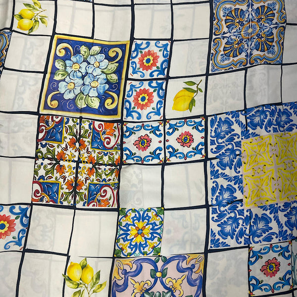 White Tiles & Lemon Italian Print on Pure Modal Satin