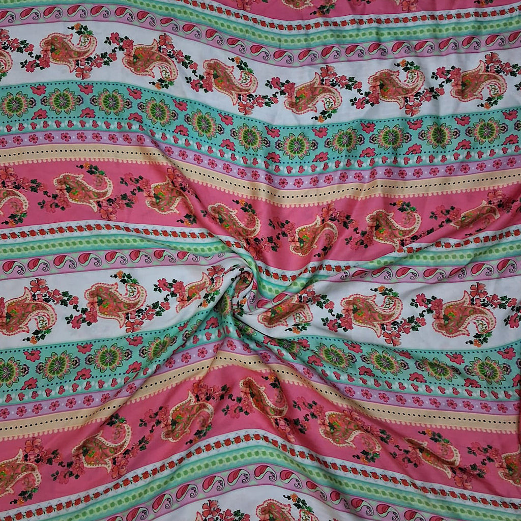 Multi Bright Colour Stripes with Paisley Print on Pure Modal Satin OM PK 1348