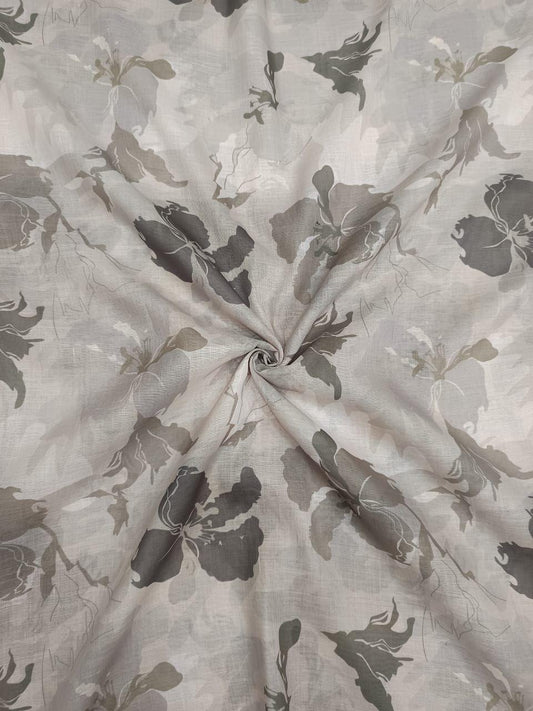 Grey English Floral Print on Linen  TK 354