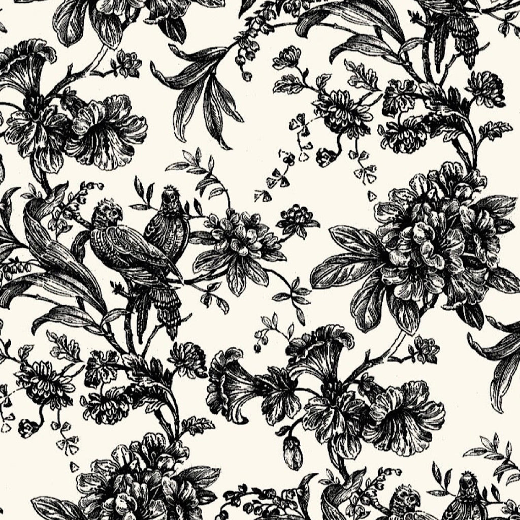 White & Black Floral Bird Print on Pure Natural Crepe OM SG 130