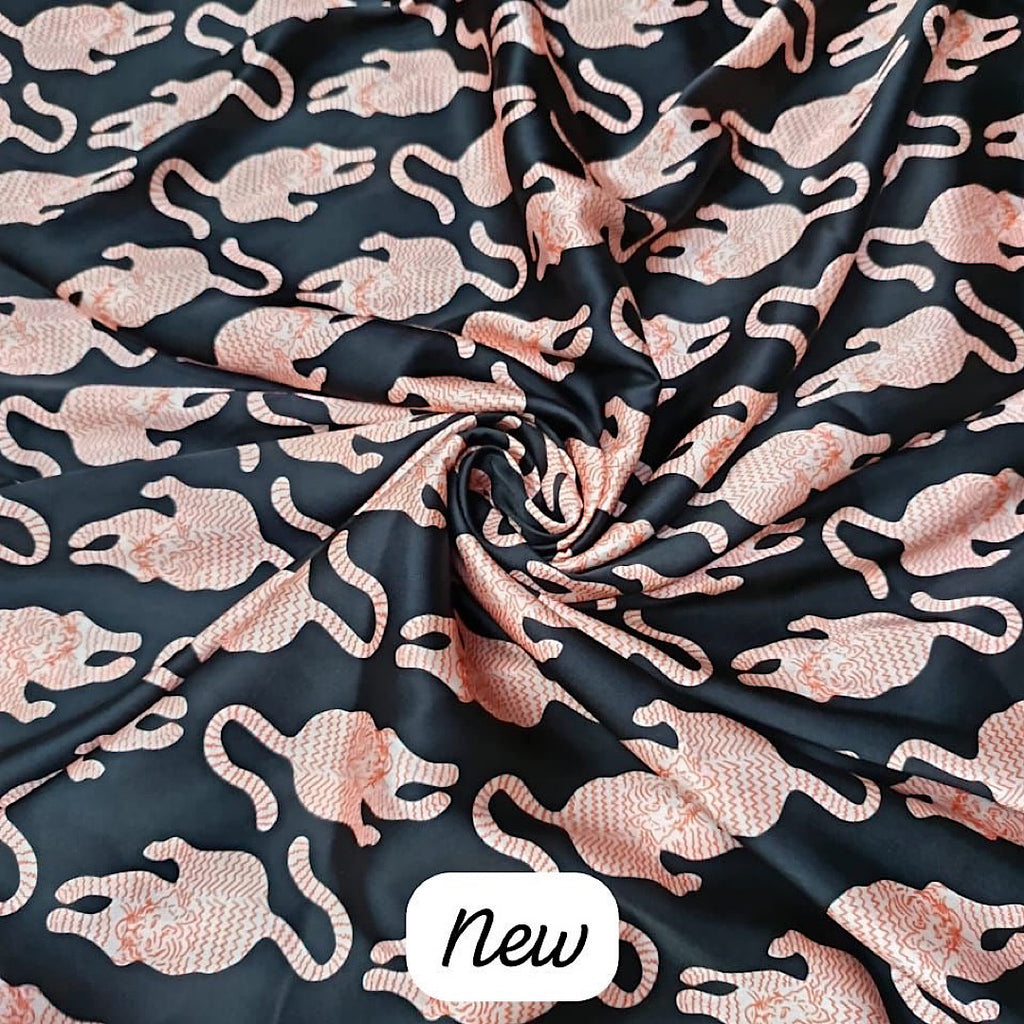 Black Tiger Print on Linen Satin TS 324