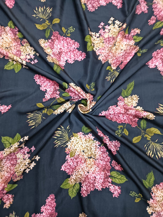 Black Floral Bunch Sabya Kareena Print on Pure Modal Satin & Satin Georgette TK 427