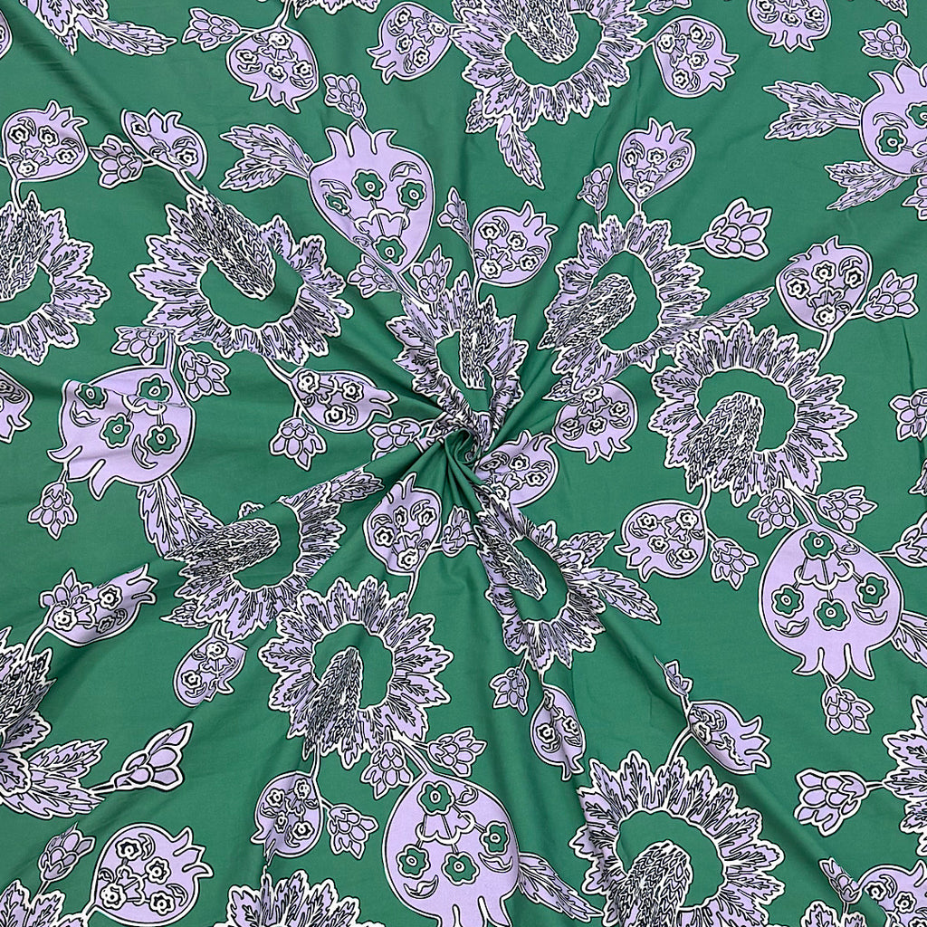 Dhruv Print with Green Base & Light Mauve English Floral Print on Pure Cotton Poplin OM TK 546