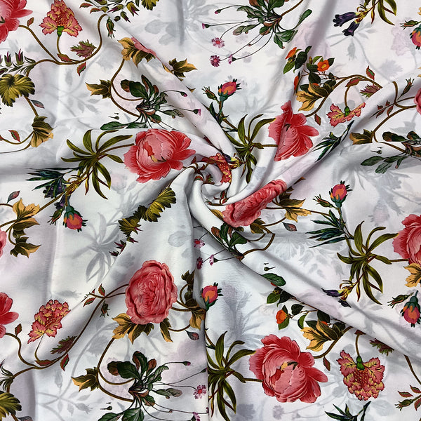 Light Blue Small Floral Print on Pure Natural Crepe OM SG 133