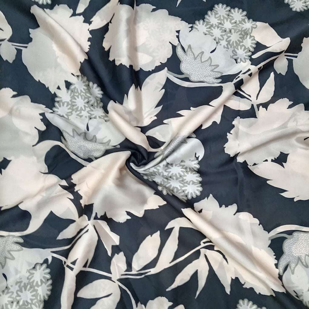 New Black & Beige Floral Print with Abstract Flowers on Satin Georgette OM PK 1425