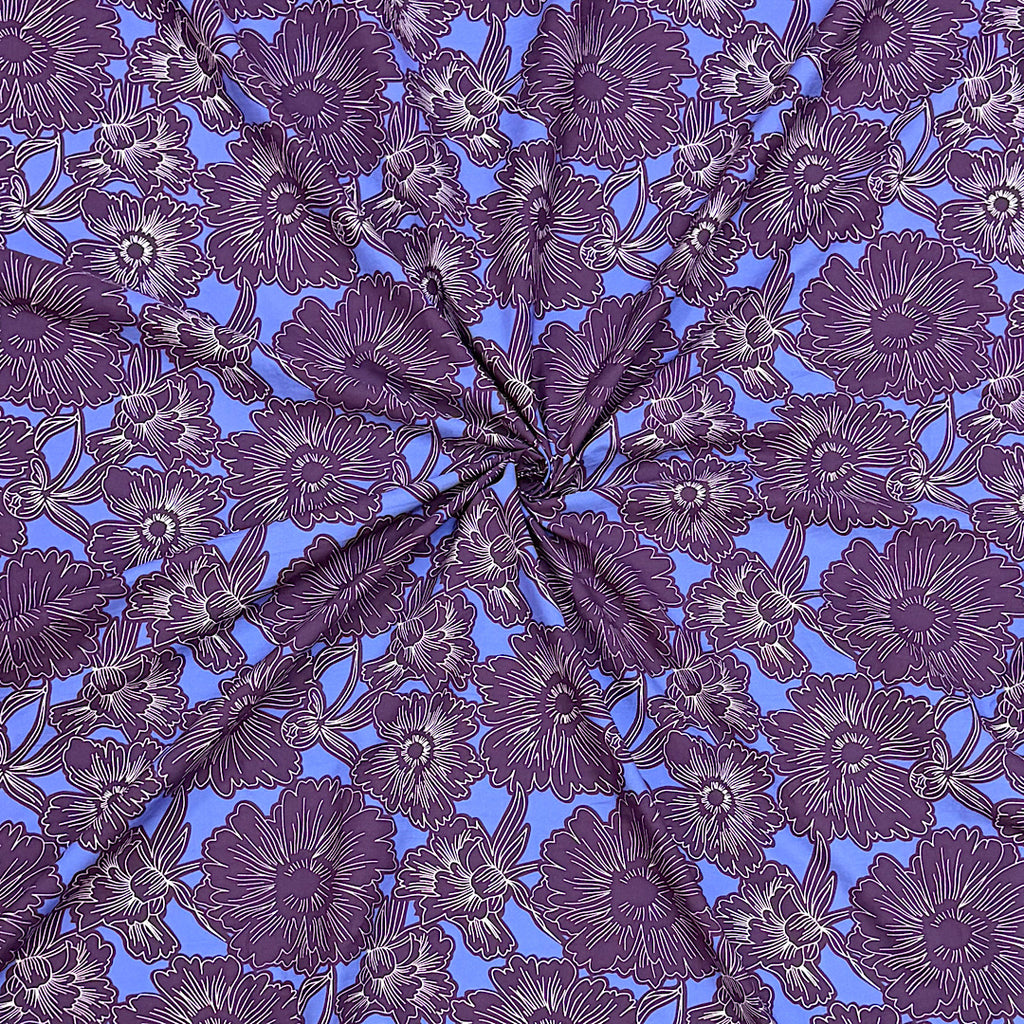 Dhruv Print with Blue Base & Black Floral on Pure Cotton Poplin
