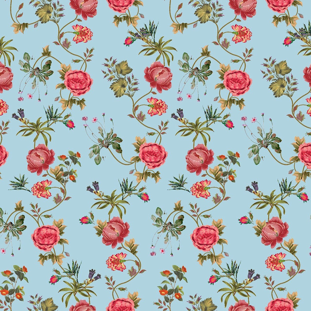 Light Blue Small Floral Print on Pure Natural Crepe OM SG 133