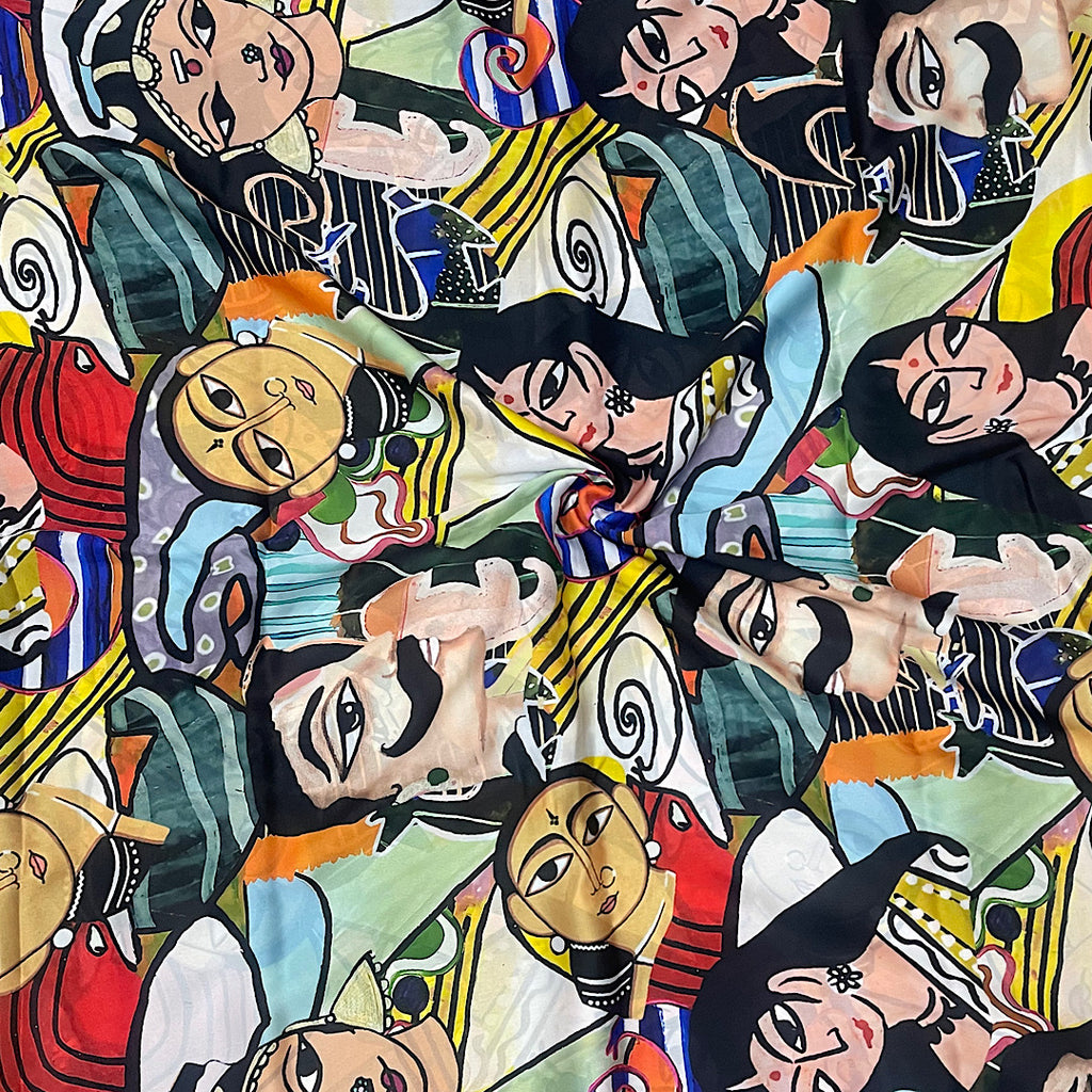 Shivan Multicolour Faces Print with on Satin Georgette Fabric OM PK 1454
