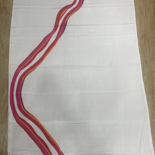 Abstract Print with Pink Red Diagonal Design Stripes on Crepe Silk