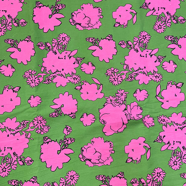 Dhruv Print with Green Base & Pink English Floral Print on Pure Cotton Poplin