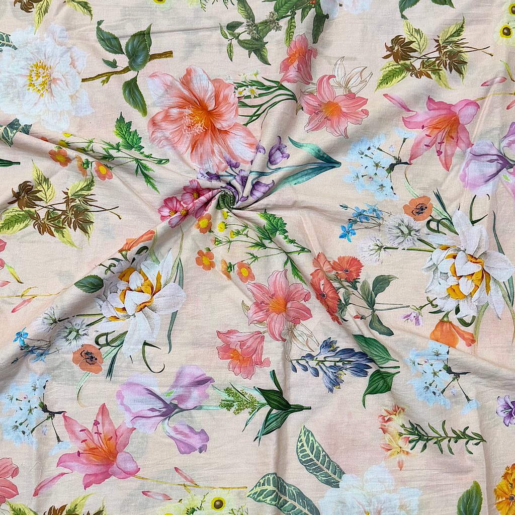 Raina’s Floral Print with Camel Color Base with Multi Floral on Pure Glace Lawn Cotton OM SG 240 C1