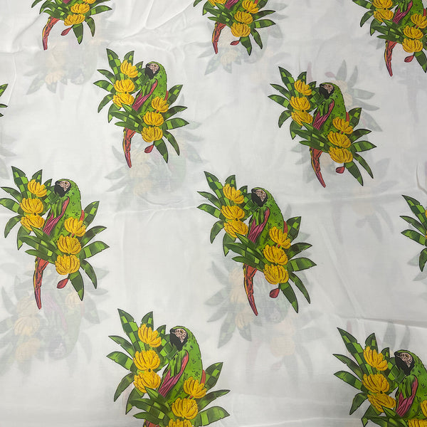 Farm Rio Parrot Print in White color on Pure Muslin