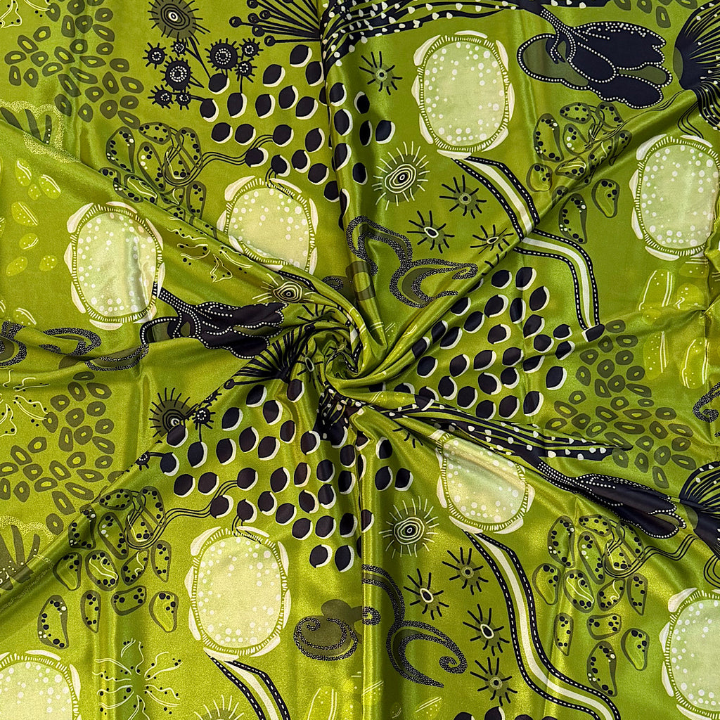 Rajvir Green Modern Floral Print on Crepe Silk Fabric OM PS 330 C1