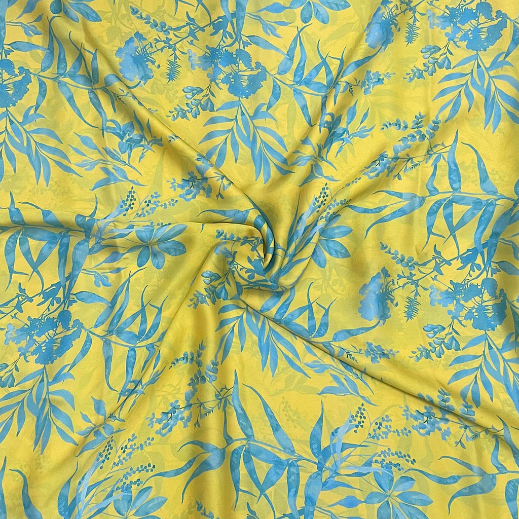 Yellow & Firozi Floral Print in Satin Georgette TK 315