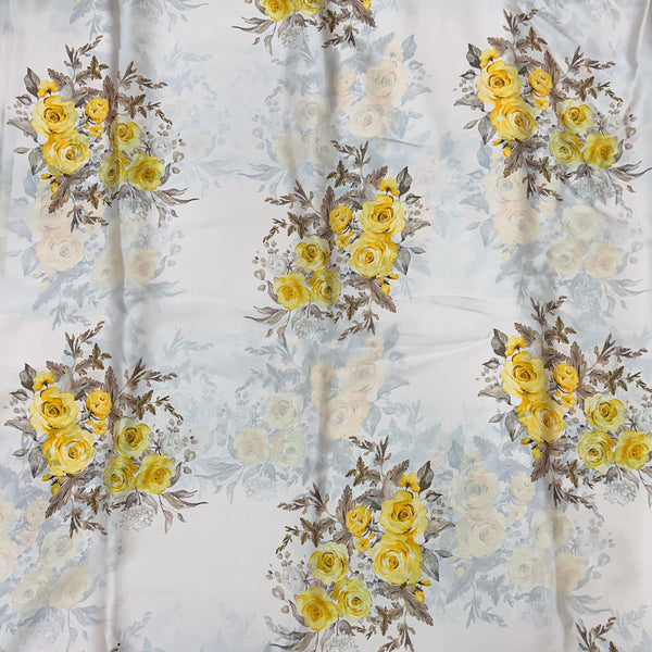 Yellow Flower Bunch on Ivory Beige Base on Pure Modal Satin