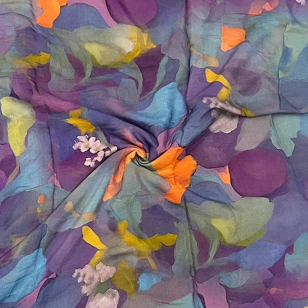 Yam Big Floral Print in Jamun Colour on Pure Viscose Muslin Fabric