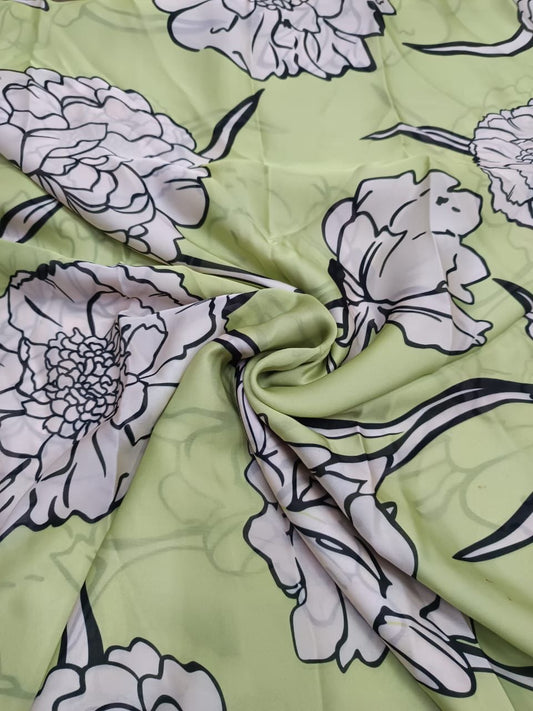 Pista Green Big Flower Print in Satin TK 300