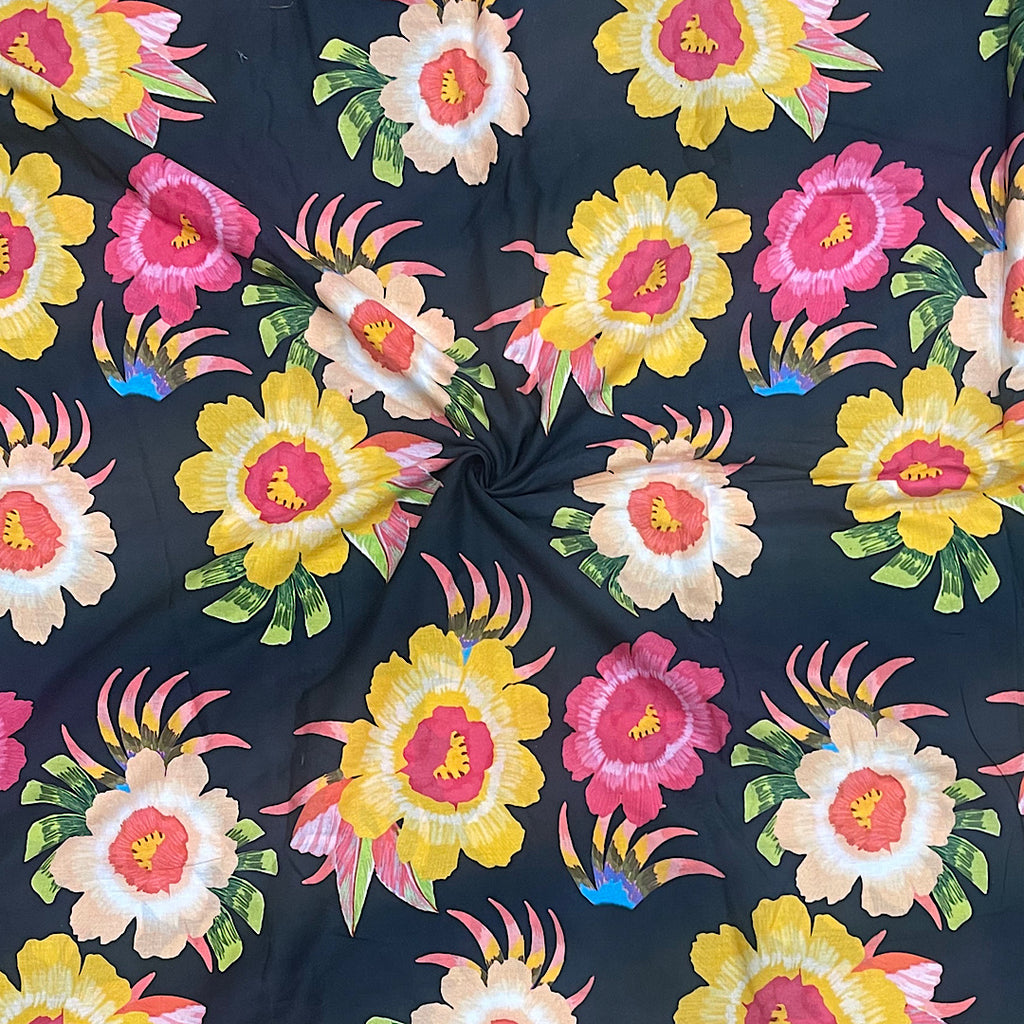 Black Big Multi Colour Floral Print on Pure Cotton Cambric OM SG 13