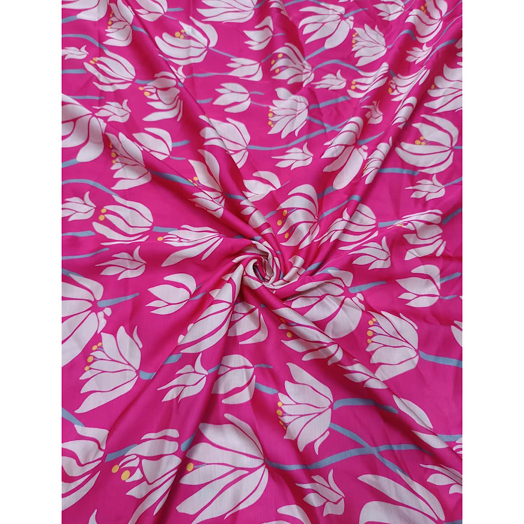 Pink & White Small Lotus Print on French Crepe TK 332