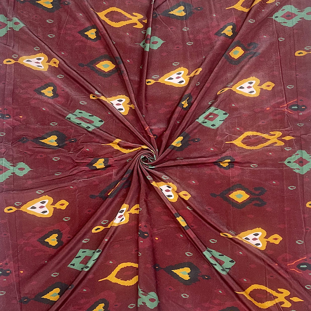 Raveena Kaftan Ikat Print with Maroon Color Base on Micro Velvet 9000