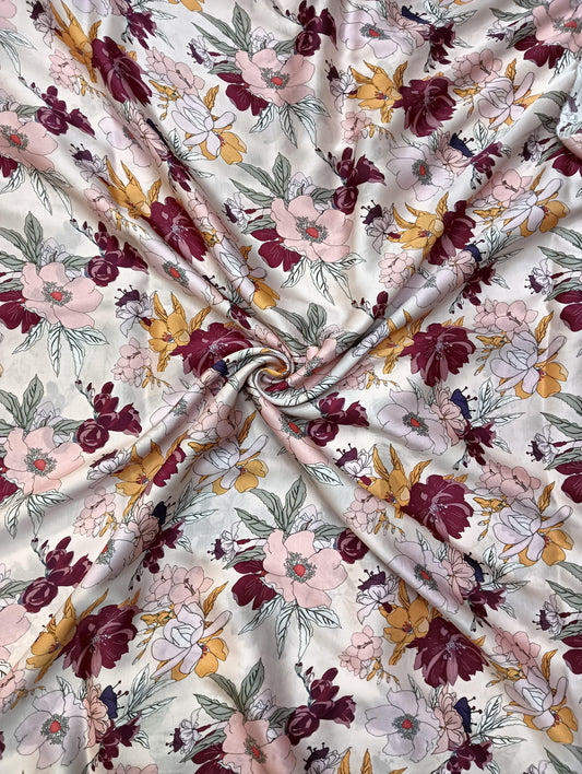 Beige Floral Prints on Satin Georgette OM SG 121