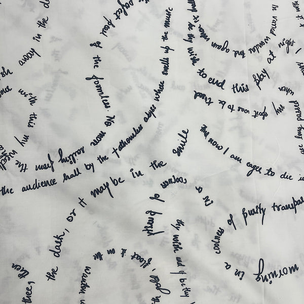 Poem Print on White Base in Pure Cotton Poplin Fabric