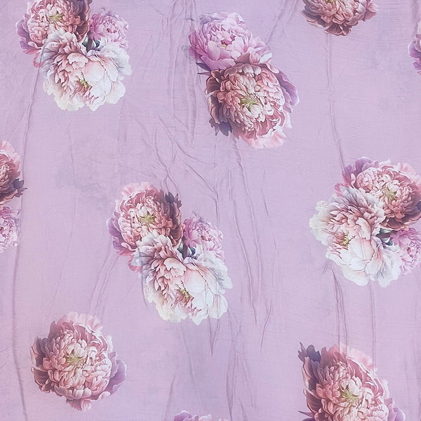 Yam Mauve Big Floral Print on Pure Modal Satin Fabric OM PS 309