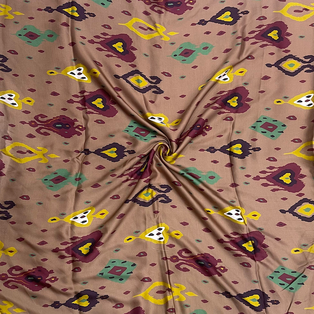 Raveena Kaftan Ikat Print with Brown Base on Pure Modal Satin