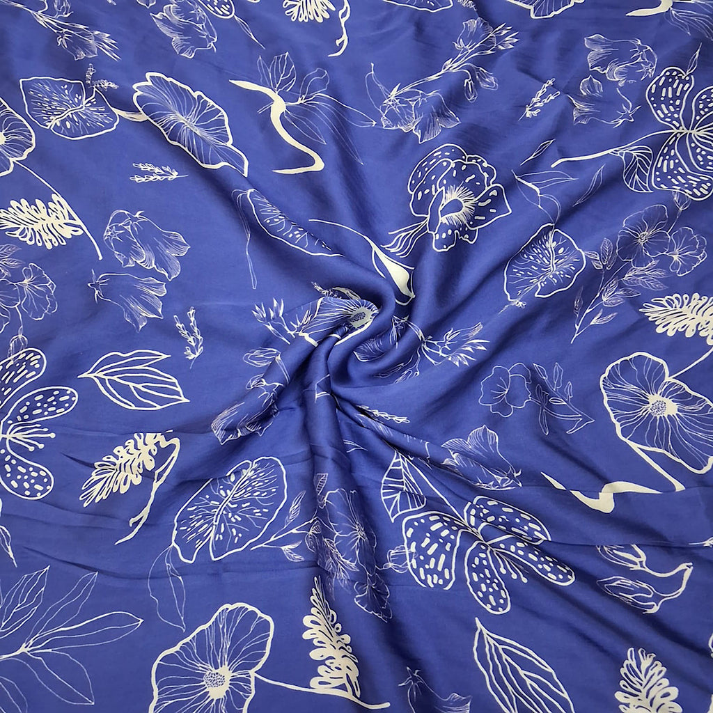 Purple & Blue Floral Outline Modern Print on Pure Modal Satin OM PK 1396